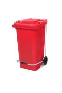 240 Litre Tekerlekli Pedallı Kırmızı Plastik Çöp Konteyneri
