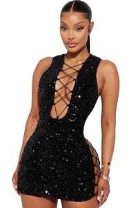 Kadın Mini Siyah Elbise - 8484