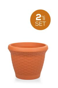  2 Adet 15 Litre Plastik Hasır Saksı - HS04