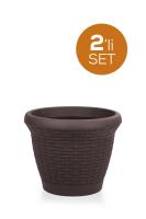  2 Adet 6  Litre Plastik Hasır Saksı - HS02