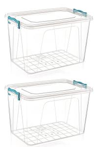 2 Adet 30 Litre Dikdörtgen Şeffaf Plastik Saklama Kutusu -2137-2