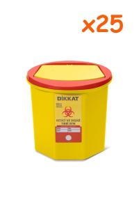25 Adet Tek Kullanımlık Tıbbi Atık Kovası 5 Litre - 3205