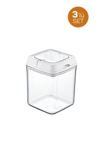 3 Adet 0,5 Litre Kilitli Kare Kristal Saklama Kabı EP-141