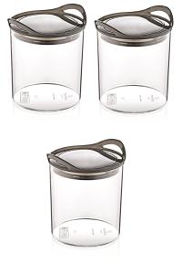 3 Adet 1,0  Litre Plastik Şeffaf Kavanoz - 1904