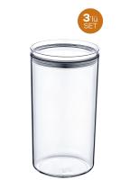 3 Adet 1,25 Litre Sızdırmaz Yuvarlak Kristal Saklama Kabı EP-162