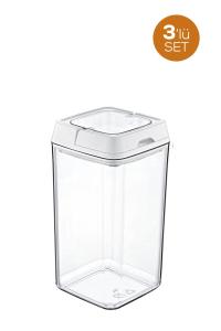 3 Adet 1,5 Litre Kilitli Kare Kristal Saklama Kabı EP-143