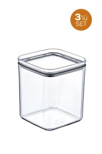 3 Adet 1 Litre Sızdırmaz  Kare Kristal Saklama Kabı EP-146