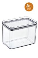 3 Adet 2,6 Litre Sızdırmaz  Dikdörtgen Kristal Saklama Kabı EP-157