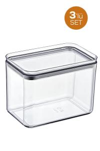 3 Adet 2,6 Litre Sızdırmaz  Dikdörtgen Kristal Saklama Kabı EP-157