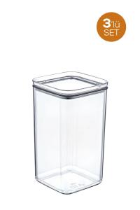 3 Adet 2 Litre Sızdırmaz  Kare Kristal Saklama Kabı EP-148