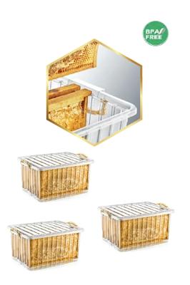 3 Adet 40 Litre Şeffaf Altın Petek Plastik  Bal Kasası - E-640-3