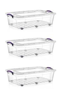 3 Adet 40 Litre Tekerlekli MAXI  Multi Box Saklama Kutusu - E-513-3