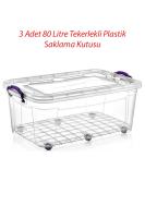 3 Adet 80 Litre Tekerlekli MAXI  Multi Box Saklama Kutusu - E-515-3