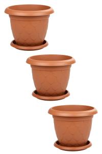 3 Adet 11,6 Litre Damla Yuvarlak Plastik Saksı  - D008_3