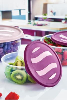 3lü Karizma Yuvarlak Plastik Saklama Kabı - 2149