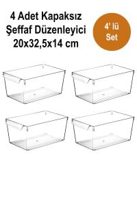 4 Adet  23 x 32,5 x 14 cm  Şeffaf Buzdolabı Organizer - 07446-4