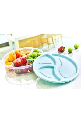 1,2 Litre Buse Üç Bölmeli Yuvarlak Şeffaf Plastik Saklama Kutusu  - 2221