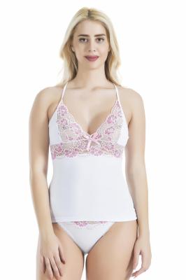 Derya Kurşun Çapraz Askılı Güpür Dantelli Beyaz Atlet Külot Takım 080