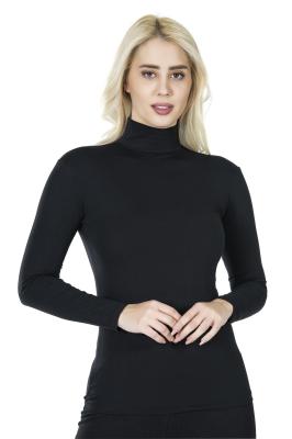 Derya Kurşun Balıkçı Yaka Uzun Kol Kadın Siyah Tişört 245