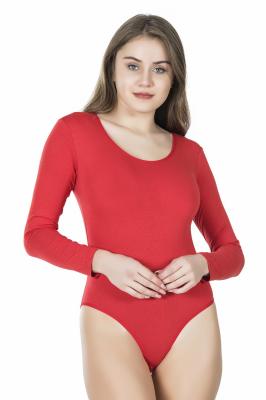 Derya Kurşun Bisiklet Yaka Uzun Kol Çıtçıtlı Kadın Kırmızı Body 321