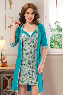 Derya Kurşun Çiçek Desenli Gecelik Sabahlık Takım 1033