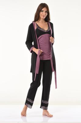 Derya Kurşun Dantel Detaylı Gecelik Sabahlık Takım 1043