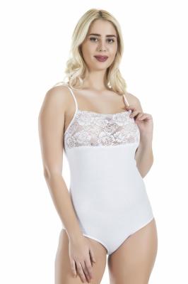 Derya Kurşun Dantel Yaka Askılı Çıtçıtlı Kadın Beyaz Body 312
