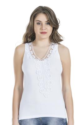 Derya Kurşun Güpürlü Beyaz Sıfır Kol Kadın Atlet 155 