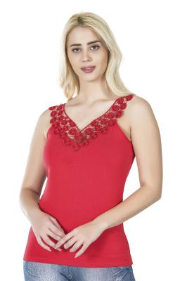 Derya Kurşun Güpürlü Kadın Kırmızı Tişört 268