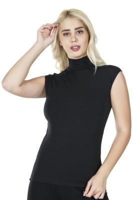 Derya Kurşun Sıfır Kol Balıkçı Yaka Kadın Siyah Atlet 223