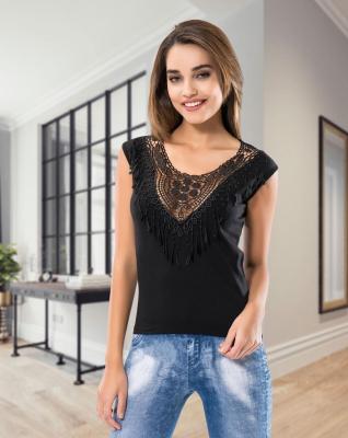 Derya Kurşun Sıfır Kol V Yaka Siyah Güpürlü Atlet - 131