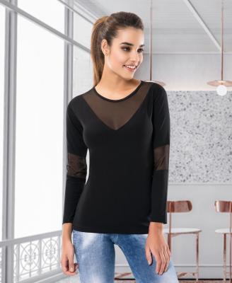 Derya Kurşun Transparan Detaylı Uzun Kol Kadın Bluz 124