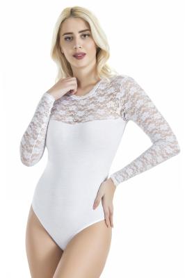 Derya Kurşun Uzun Kol Dantelli Kadın Beyaz Body 342