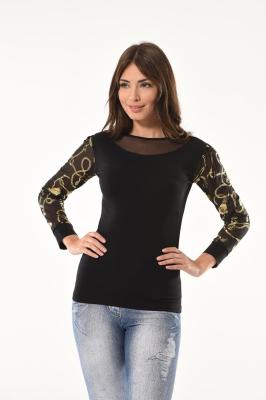 Derya Kurşun Varak Desenli Siyah Tül Detaylı Body 144