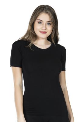 Derya Kurşun Yarım Kol Bisiklet Yaka Kadın Siyah Tişört 228