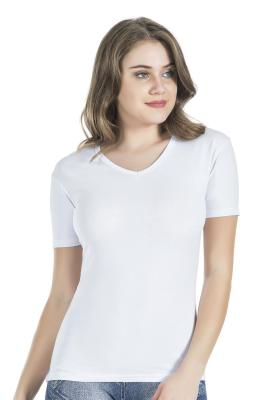 Derya Kurşun Yarım Kol V Yaka Kadın Beyaz Tişört 227
