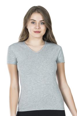 Derya Kurşun Yarım Kol V Yaka Kadın Gri Tişört 227