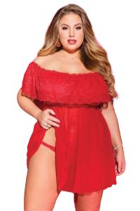 Kadın Büyük Beden Kırmızı Gecelik - 2056