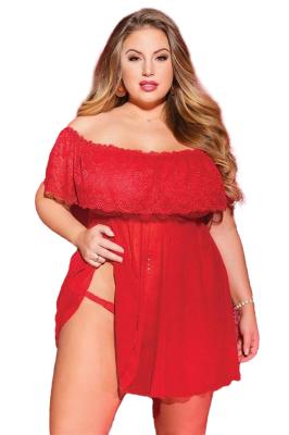 Kadın Büyük Beden Kırmızı Gecelik - 2056