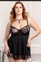 Kadın Büyük Beden Siyah Tül Detaylı Mini Fantezi Gecelik - 2024