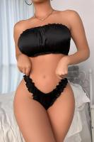 Kadın Büzgülü Siyah İç Çamaşır Takımı - 2113B