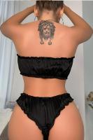 Kadın Büzgülü Siyah İç Çamaşır Takımı - 2113B