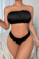 Kadın Büzgülü Siyah İç Çamaşır Takımı - 2113B