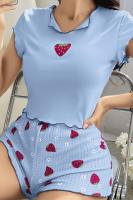 Kadın Çilek Desenli Mavi Şortlu Pijama Takım _ RSL10001