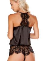 Kadın İnce Askılı Şortlu Siyah İç Çamaşır Takımı - 2028