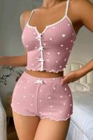 Kadın Kalp Detaylı Askılı Pembe Şortlu Pijama Takımı _ RSL10002