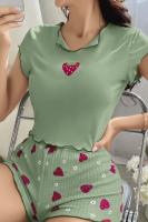 Kadın Çilek Detaylı Askılı Yeşil Şortlu Pijama Takımı _ RSL10009