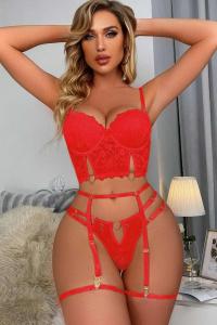 Kadın Kırmızı İç Çamaşır Takımı & Jartiyer- 8406R