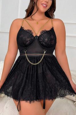 For Dreams Kadın Siyah Büyük Beden Mini Gecelik - 8487