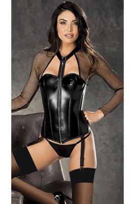 For Dreams Kadın Siyah File Detaylı Jartiyerli Deri Büstiyer Takım - 8256